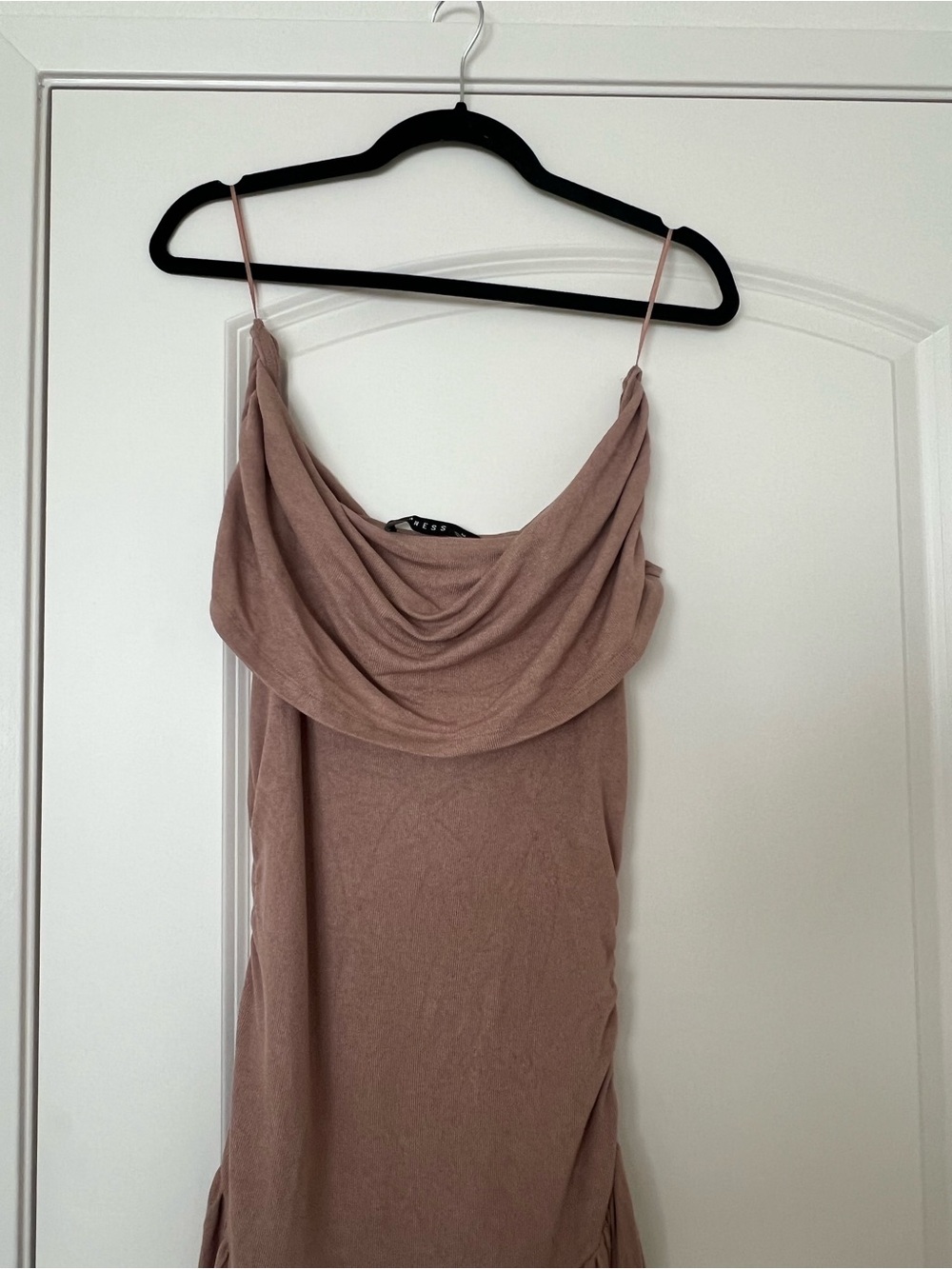 Lioness Off-Shoulder Pleated Maxi Skirt Dress in Taupe - Picture 9 of 12